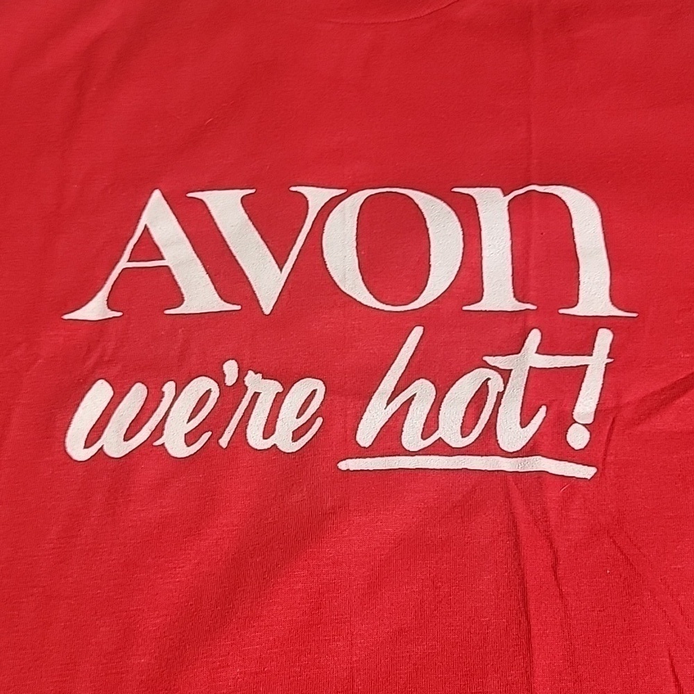 VINTAGE Hanes Fifty-Fiftt Made in the USA Single Stitch Avon We're Hot Red Tee